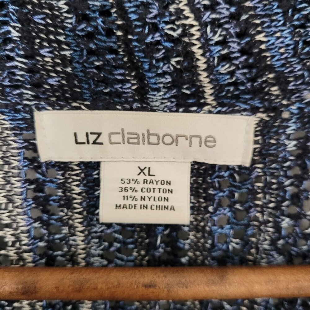 Liz Claiborne Womens Crochet Open Cardigan Size XL Navy 3/4 Sleeve Lagenlook - Picture 2 of 11